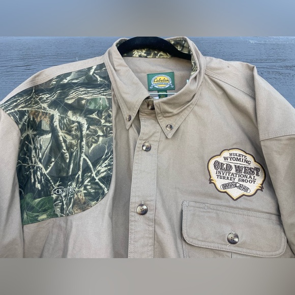 Cabelas Hunting Shirt Mens sz 2XL Tall Camo Tan Work Outdoors Button up Turkey - Picture 3 of 12